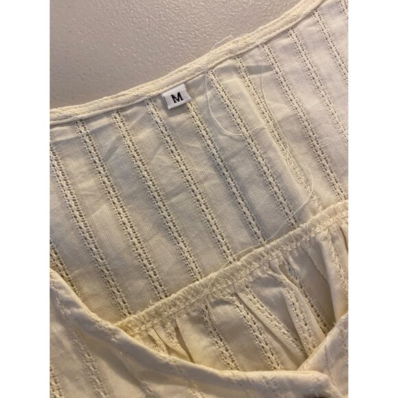 Rolee Cream Button-Down Dress Floral Embroidery Short Sleeves V-Neckline Medium - Picture 6 of 13